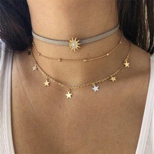 Layered Bohemian Sun Choker Necklace